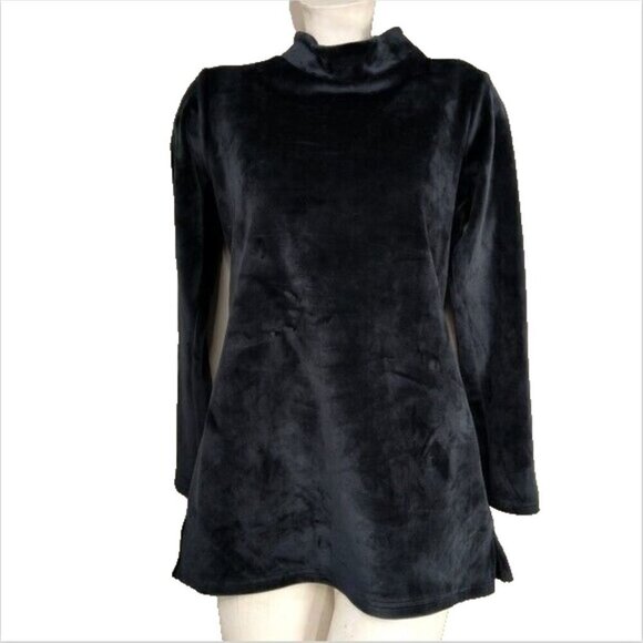 ORAKI Black Velour Mock Neck Tunic Top sz M NEW - Picture 1 of 9